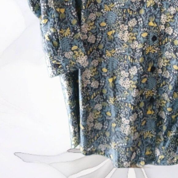 Blue Tan White FLORAL Top Size XL 16 - 18 Adjustable Sleeves - Picture 4 of 5